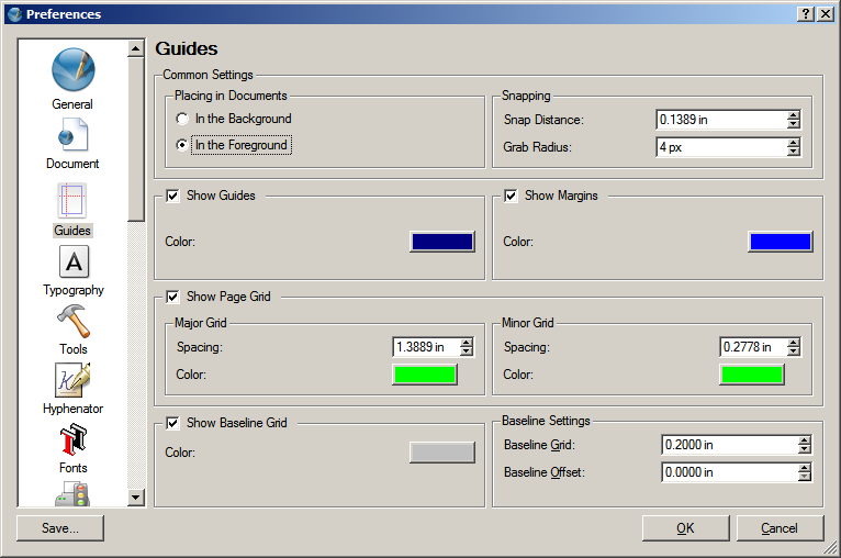 Guides and Baseline Grid Settings